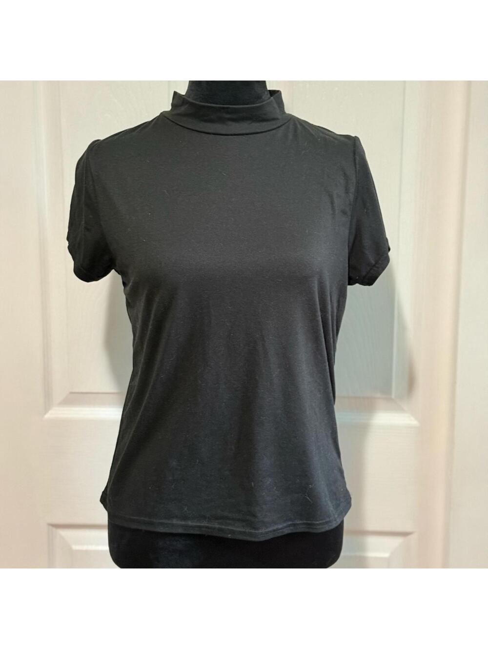 Women's Top | Mock Neck Short Sleeve Tee | Brit & Bri | Size L